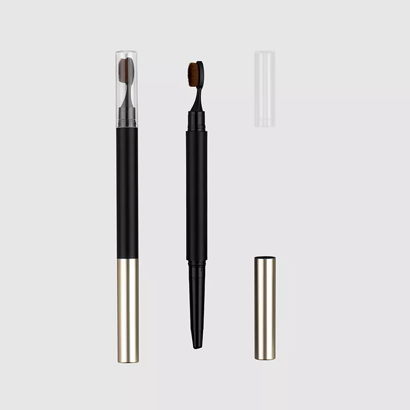 Pensil alis dual-end dengan kemasan kuas sisir alis